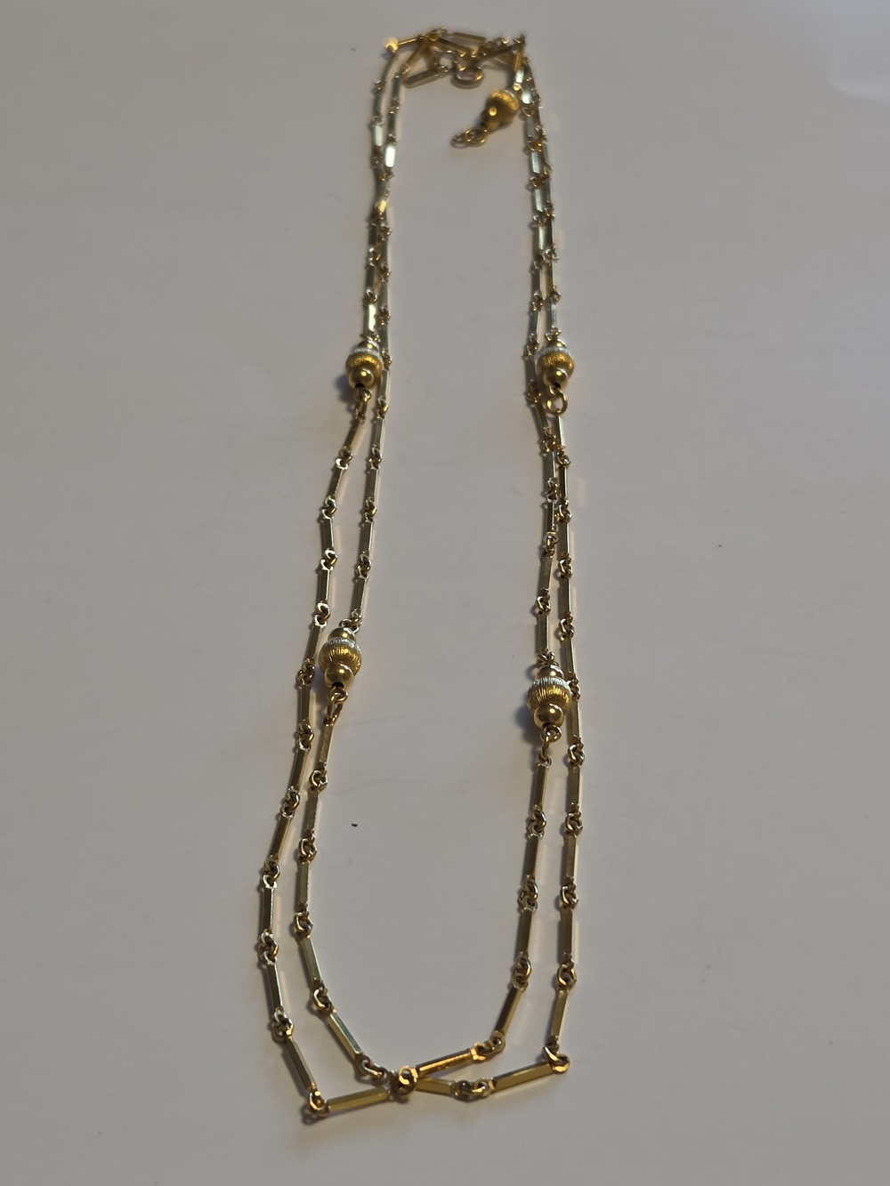 Vtg Monet 54" Gold-Tone Bar and Bead Link Necklace